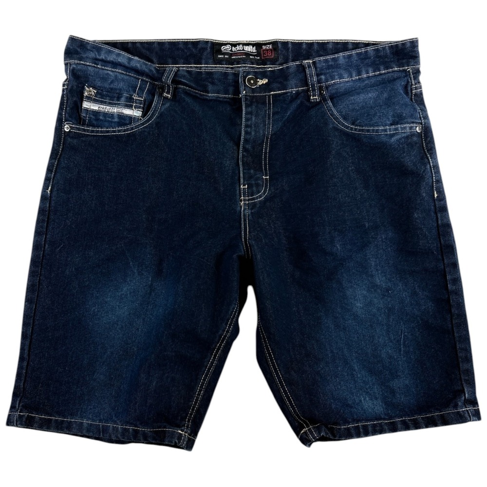Ecko Unltd Chino Shorts Mens 38 Blue Denim Stretch Dark Wash Relaxed Fit Casual